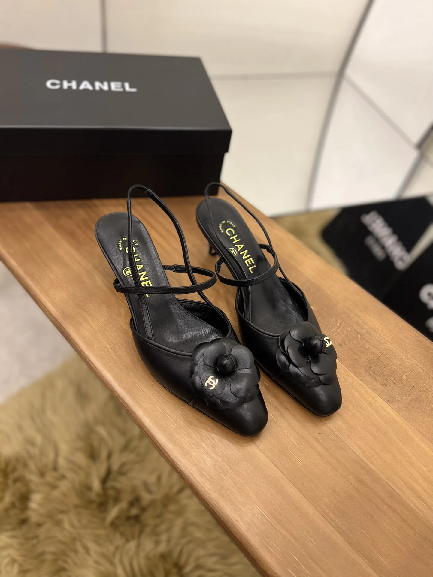 Chanel Womens Camellia Flower Slingback Black - Image 7