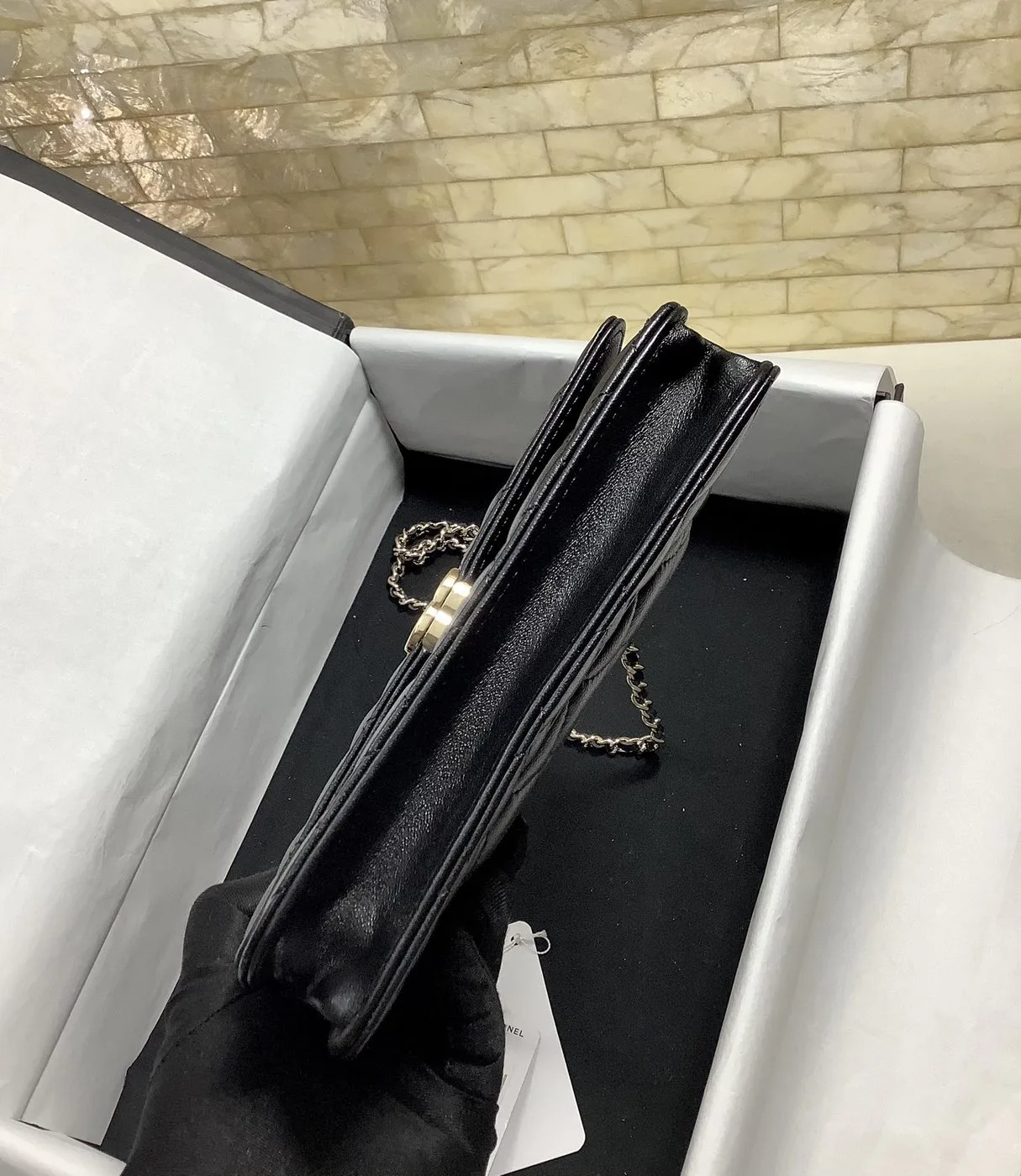 Chanel Hand-Held Oblique Cross Bag Black - Image 7