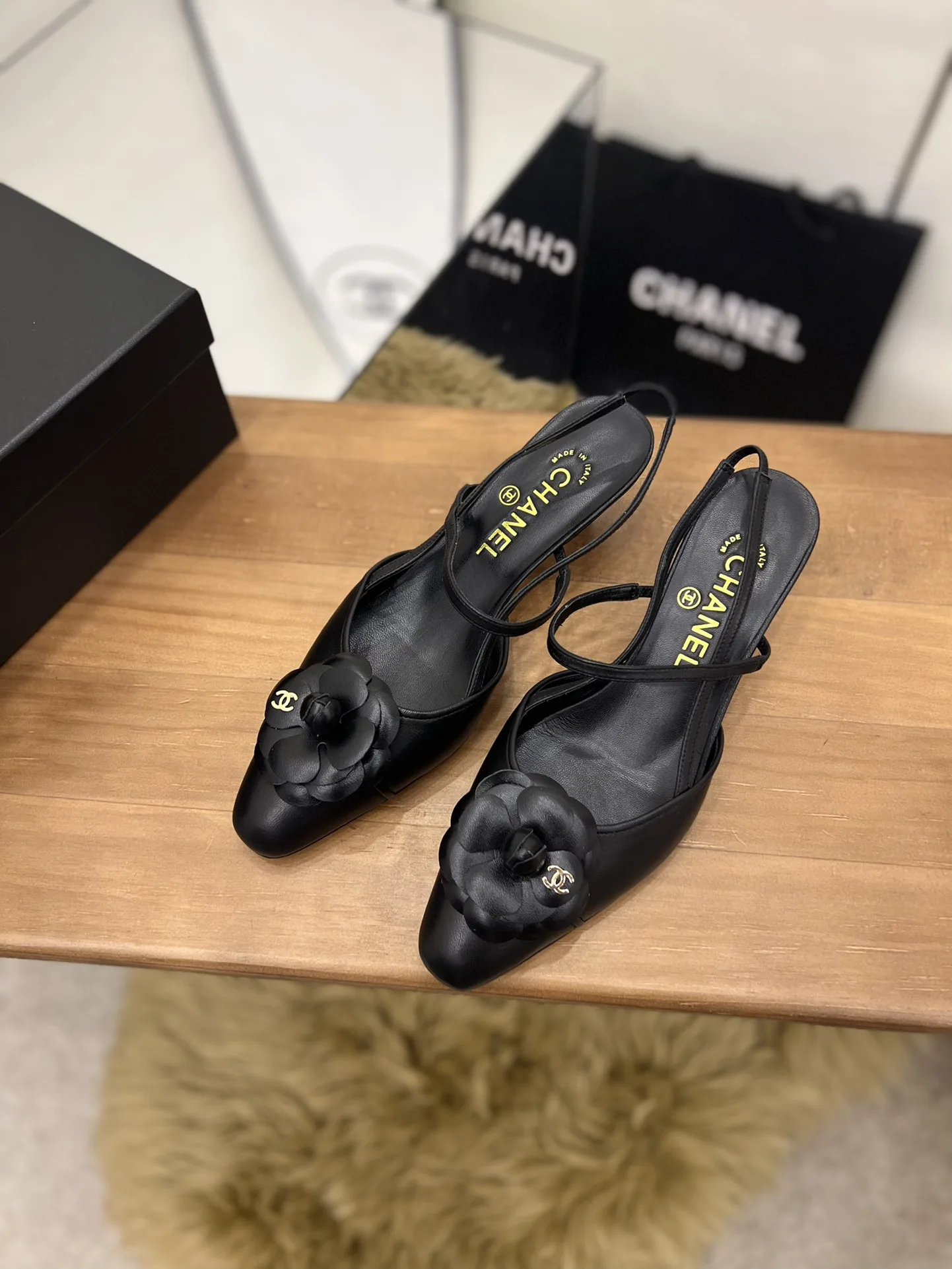 Chanel Womens Camellia Flower Slingback Black - Image 6
