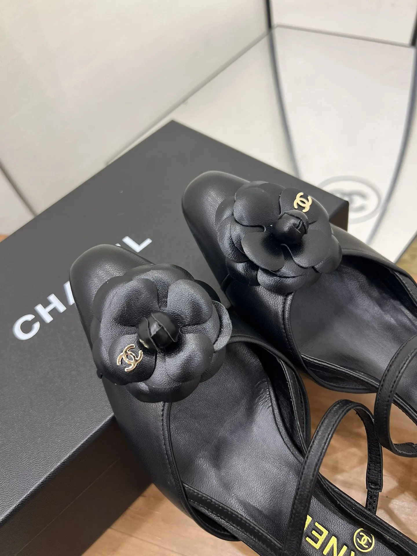 Chanel Womens Camellia Flower Slingback Black - Image 5