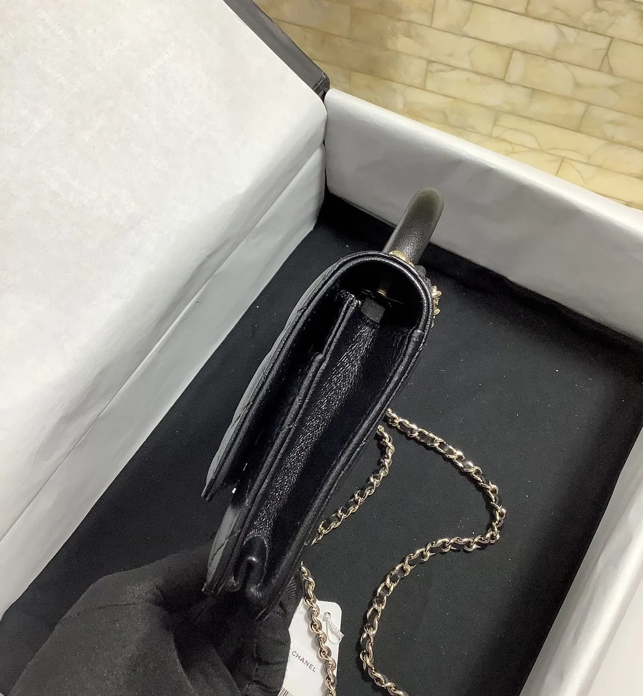 Chanel Hand-Held Oblique Cross Bag Black - Image 5