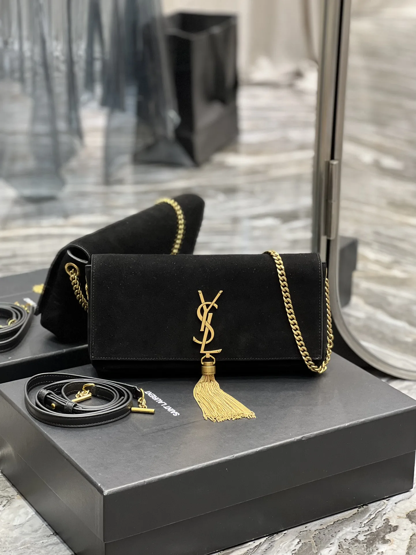Saint Laurent Kate 99 Chain Bag With Tassel Black - Image 3