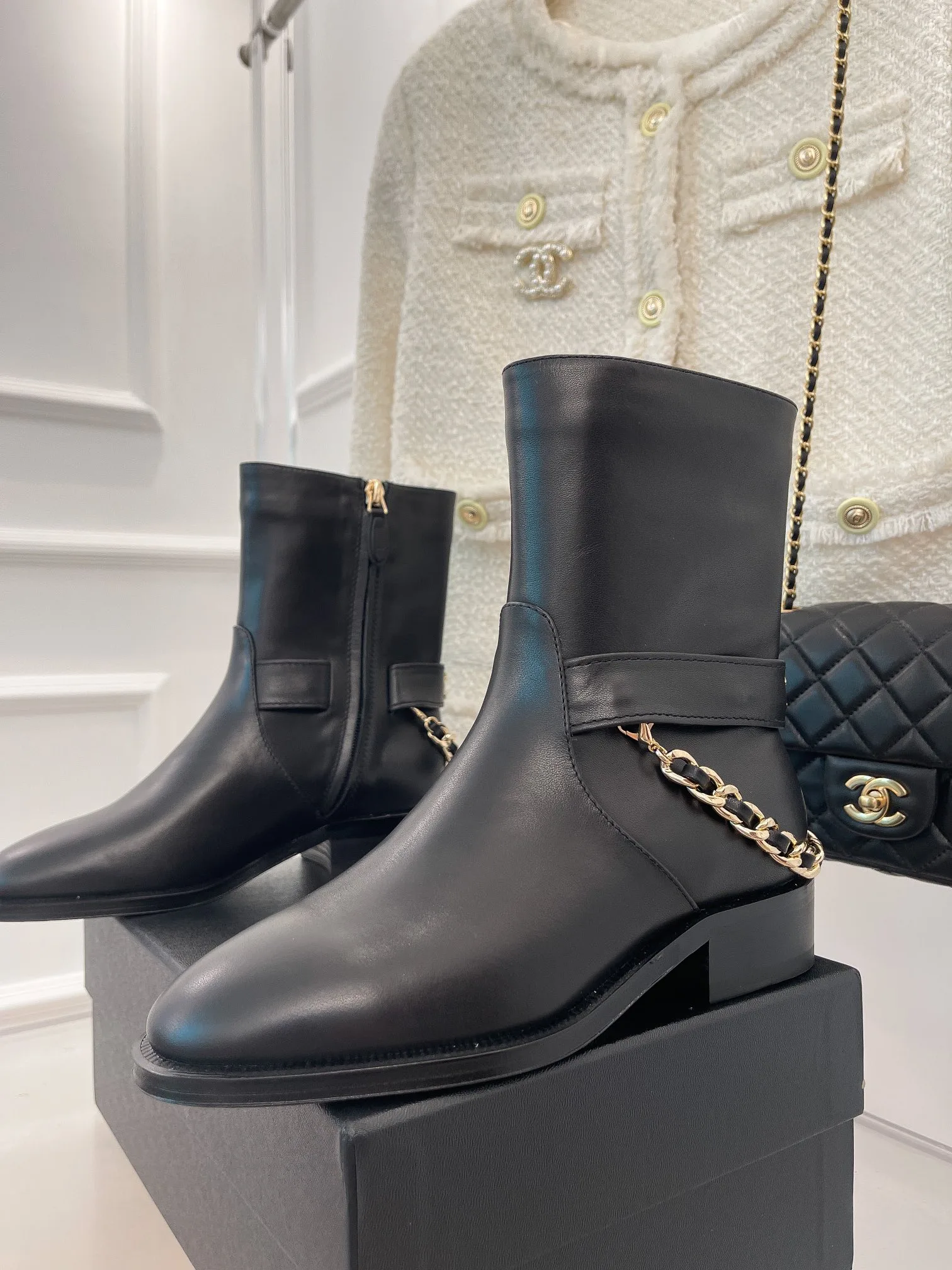 Chanel Ankle Boots With Chain Black / - Image 3