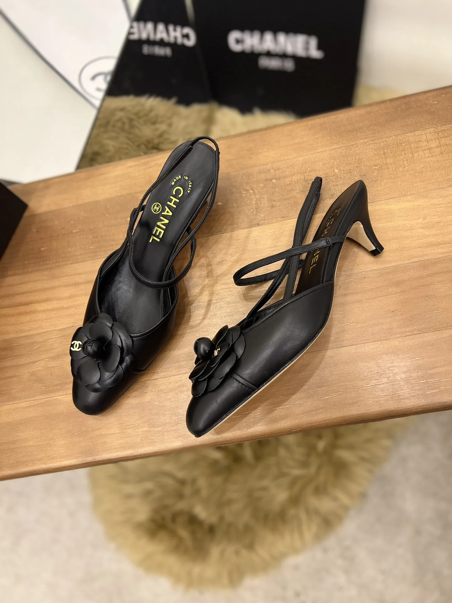 Chanel Womens Camellia Flower Slingback Black - Image 3