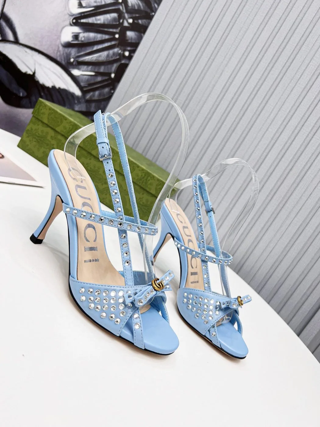 Gucci Women’s Sandal With Crystals Light Blue - Image 5
