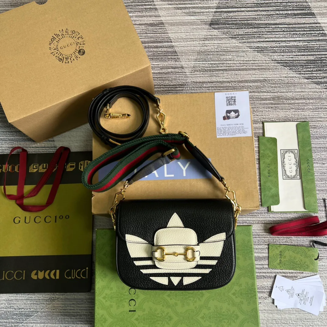 Gucci x Adidas Horsebit 1955 Mini Bag Black , / GG - Image 4