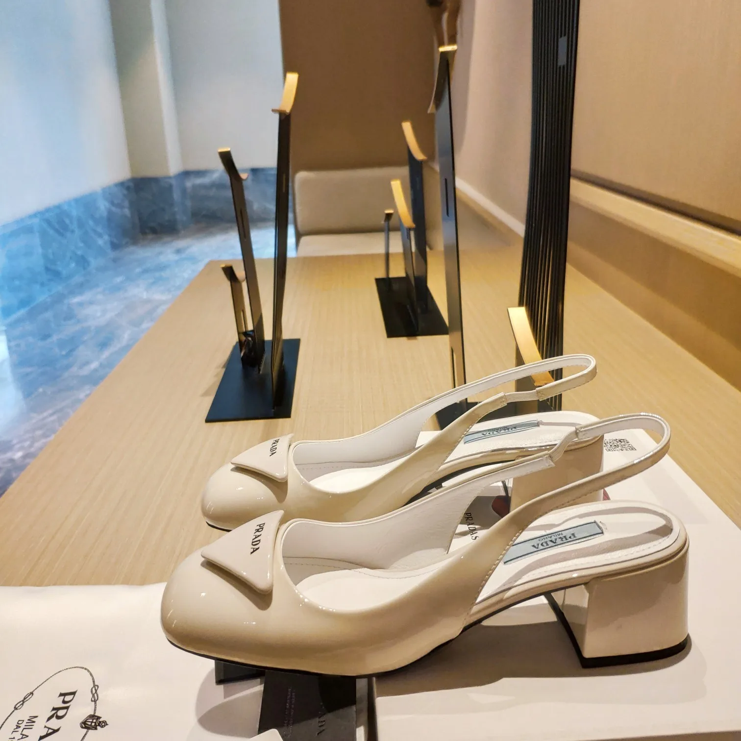 Alternative view of Prada Patent Slingback Pumps Beige /