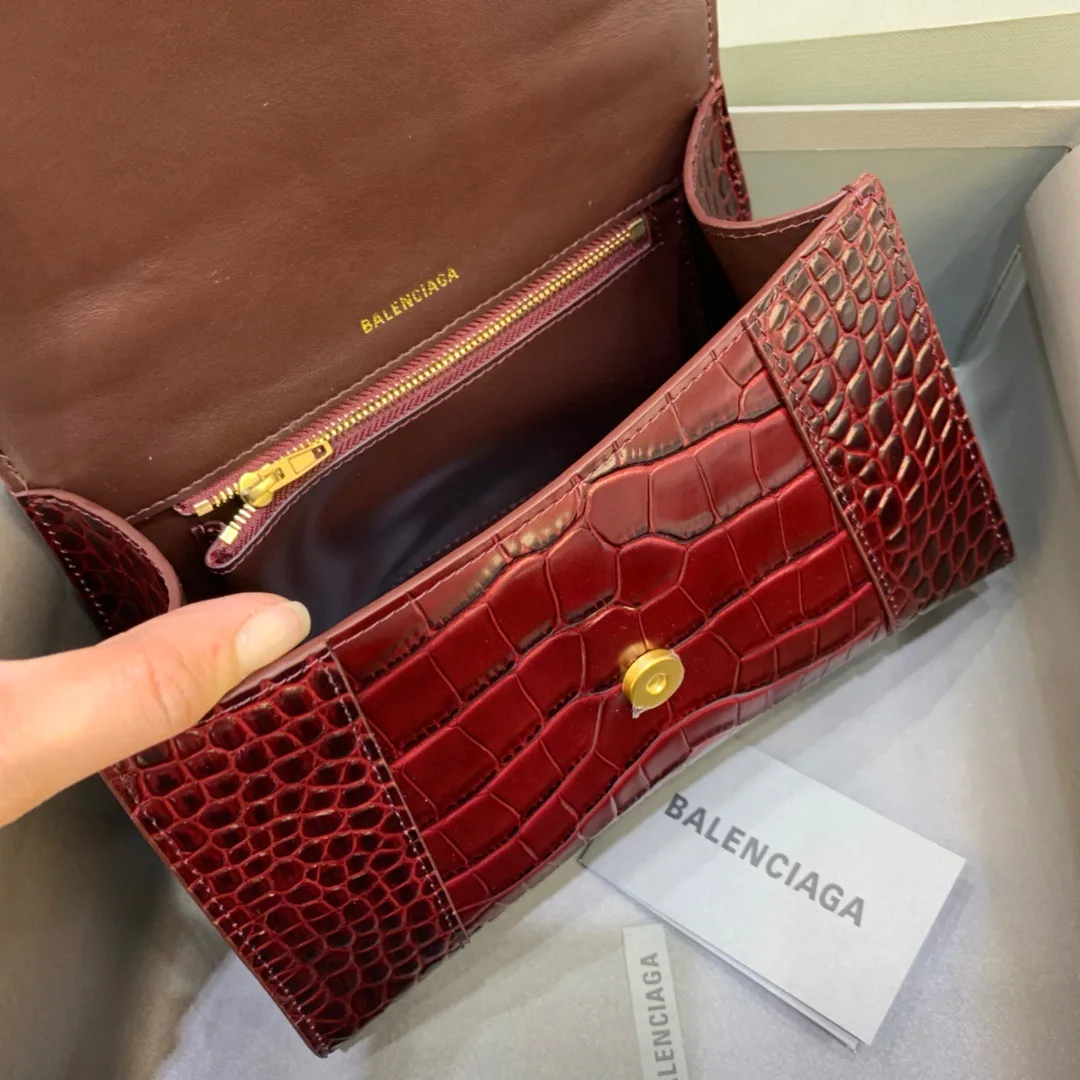 Balenciaga Hourglass Small Handbag In Dark Red - Image 5