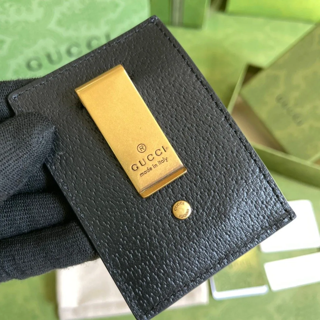 Gucci GG Marmont Card Case Rough Black Gold Toned Hardware / - Image 4
