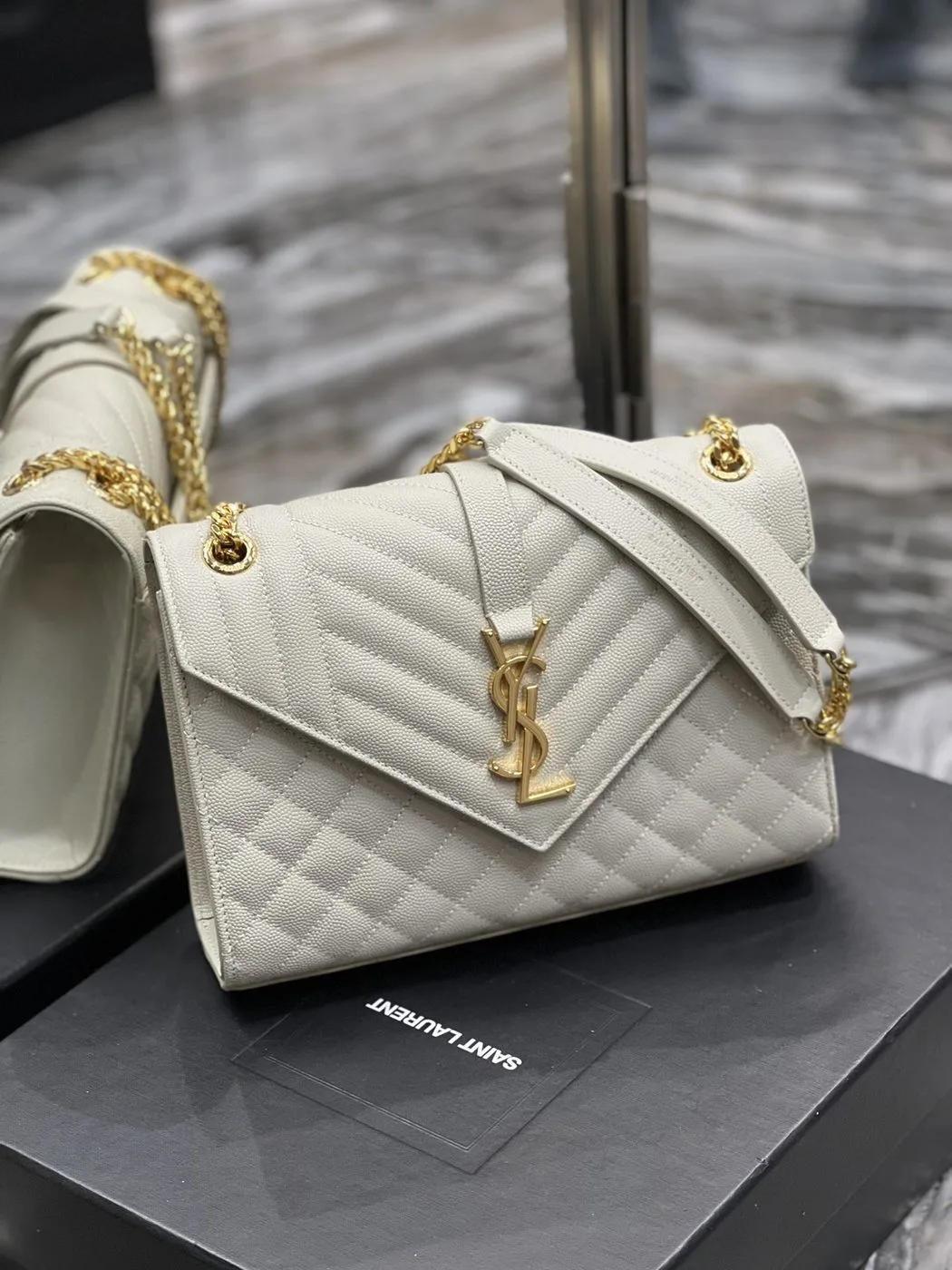 Saint Laurent Envelope Medium Chain Bag White - Image 3