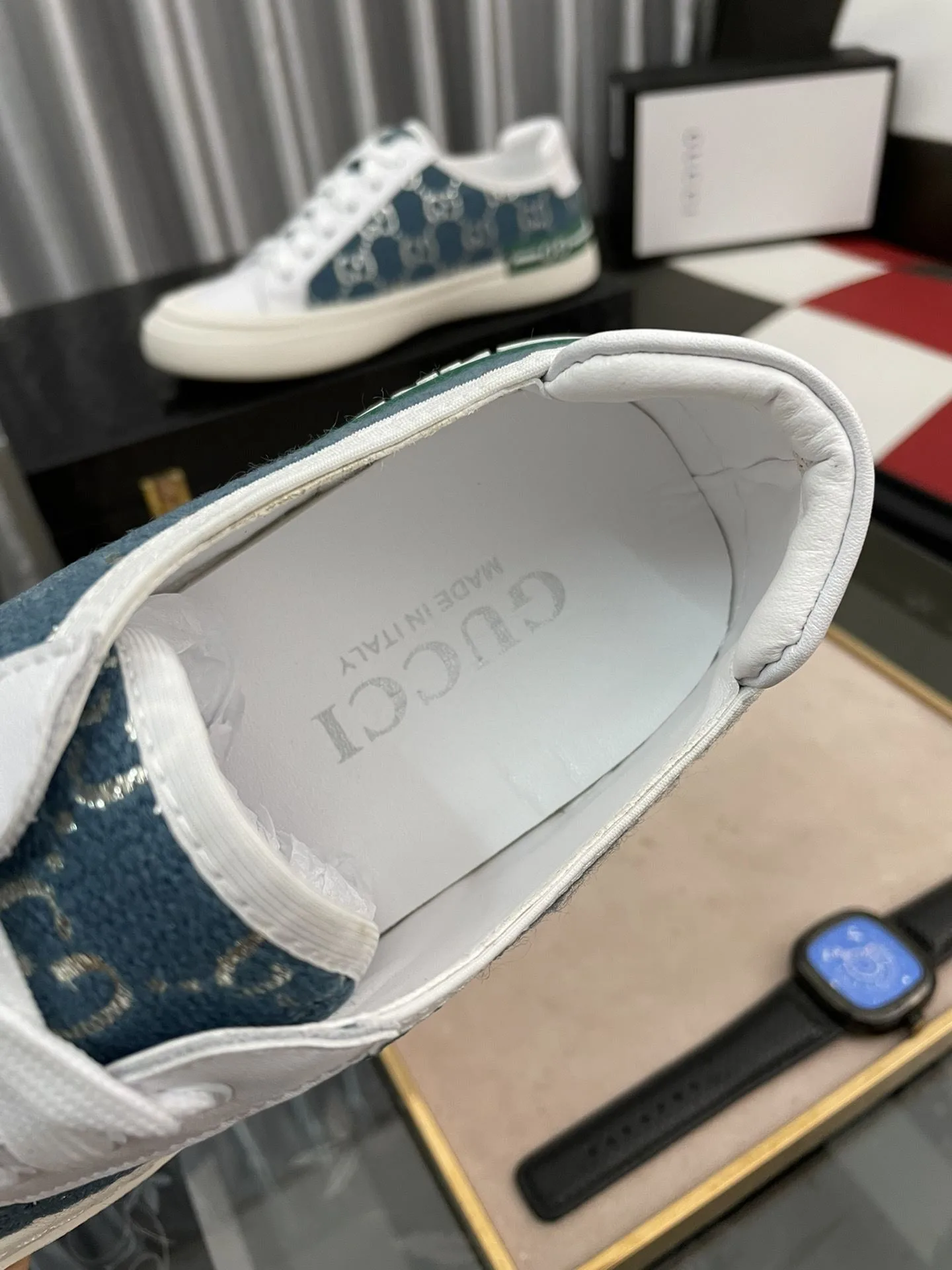 Alternative view of Gucci Men’s GG Embroidery Sneaker With Web White And Blue