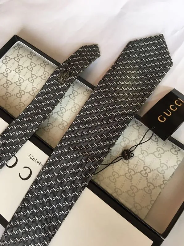 Gucci G Silk Jacquard Tie Dark Grey GG Men - Image 3