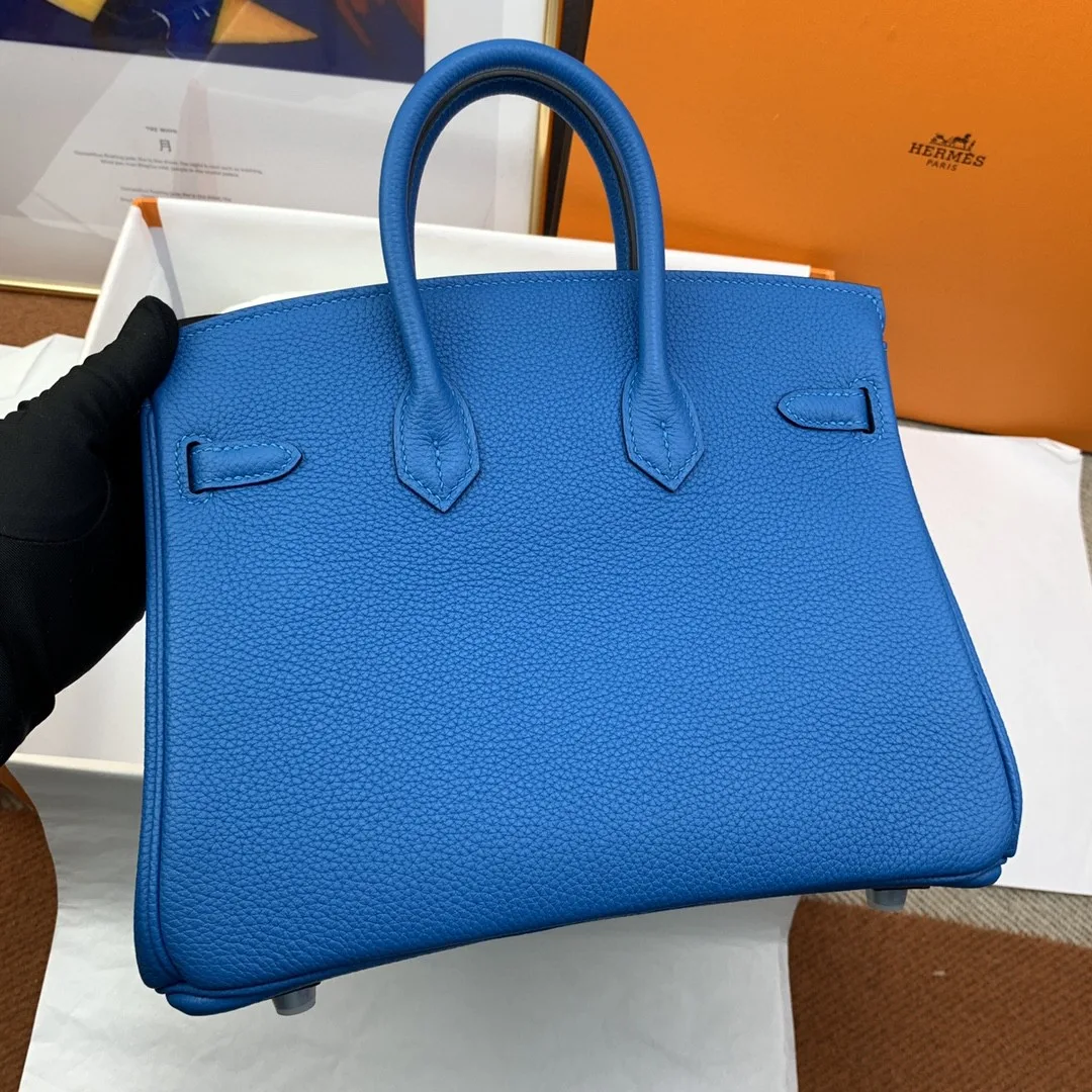Hermes Birkin Top Handle Bag / Nata Togo Leather Blue Silver Hardware - Image 8
