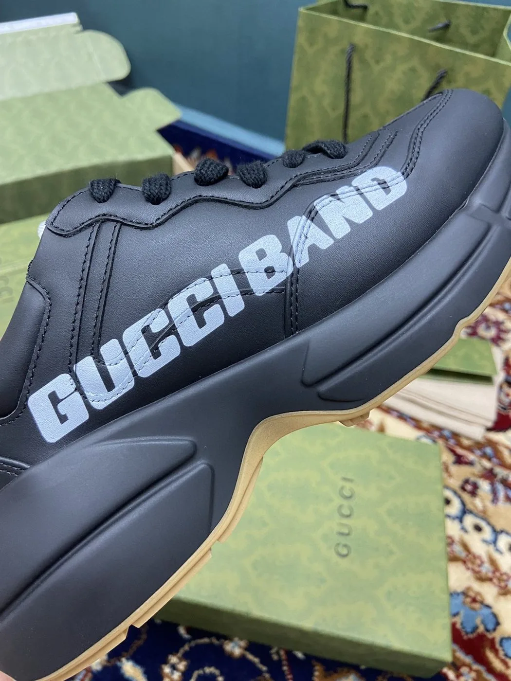 Gucci Men’s Rhyton Sneakers With Gucci Band Black - Image 4
