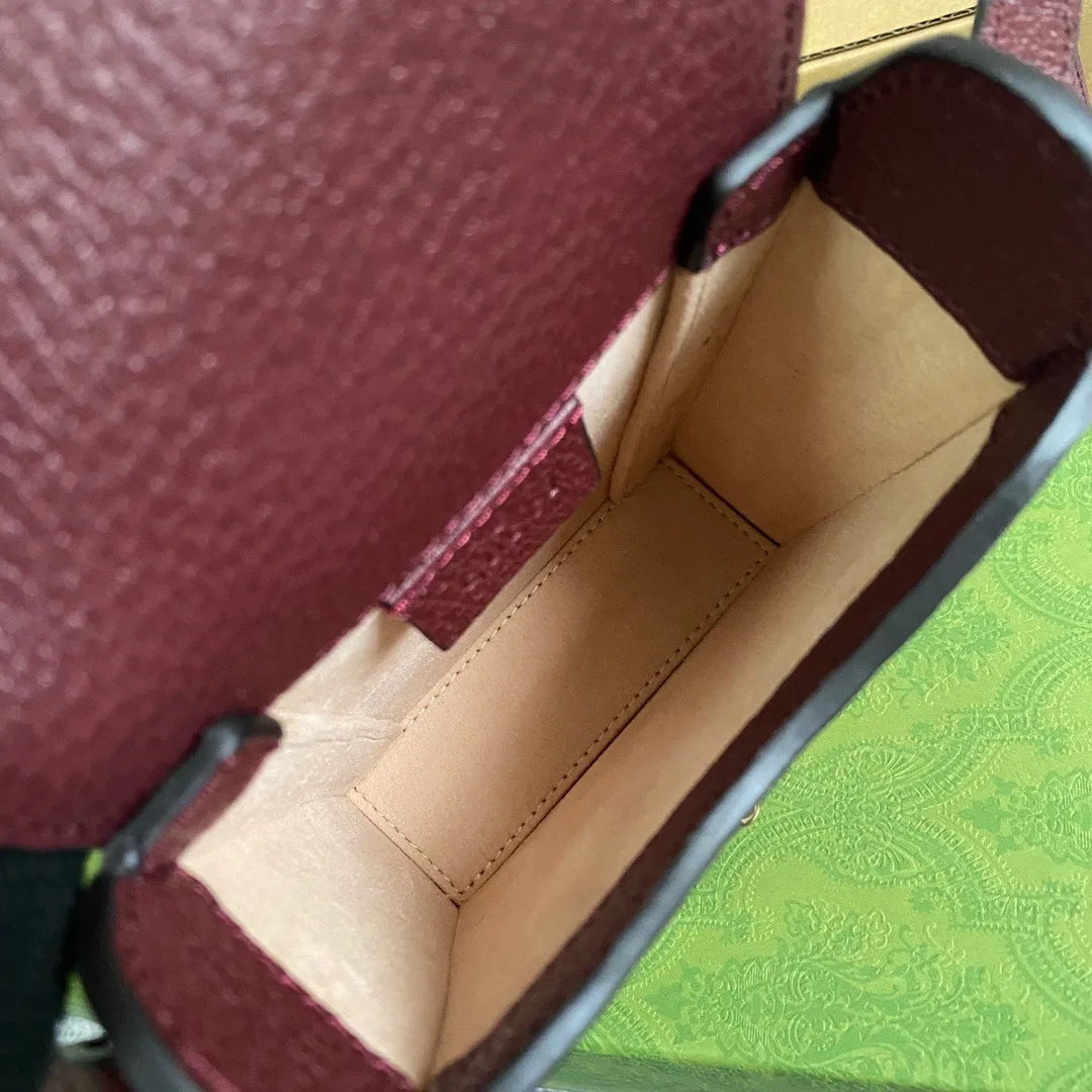 Gucci Horsebit 1955 Mini Bag Beige And Burgundy GG Supreme Canvas / GG - Image 3
