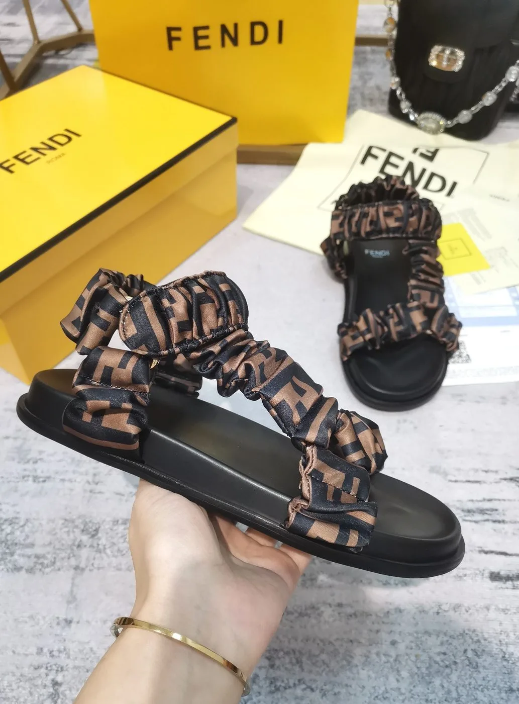 Fendi Feel Brown Satin Sandals 8X8291AE7SF0R7V - Image 3