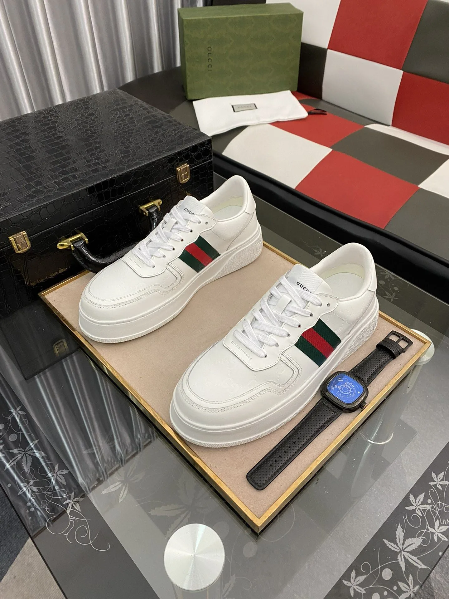 Gucci Men’s GG Sneaker With Web White - Image 2