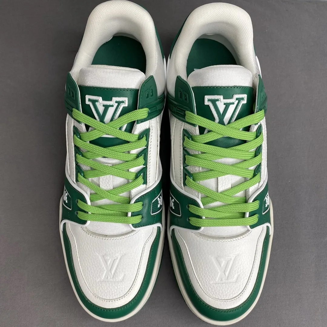 Louis Vuitton Trainer Sneaker Mix Of Materials White/Green Virgil Abloh LV 1A9VNK - Image 3