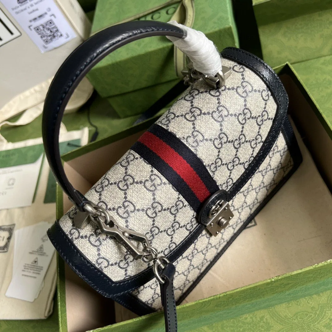 Gucci Ophidia Small Top Handle Bag / Beige Supreme Canvas Silver Hardware - Image 4