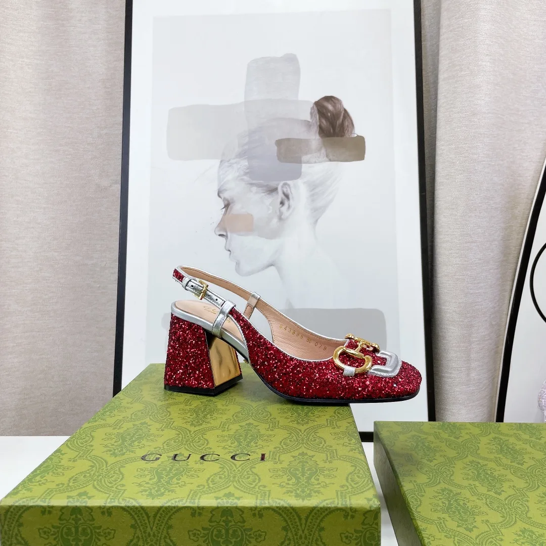 Gucci Lovelight Slingback Mid-Heel With Horsebit Red - Image 6