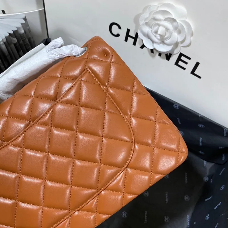 Chanel Classic Double Flap Bag Large Crossbody / Brown Silver Hardware - Image 5