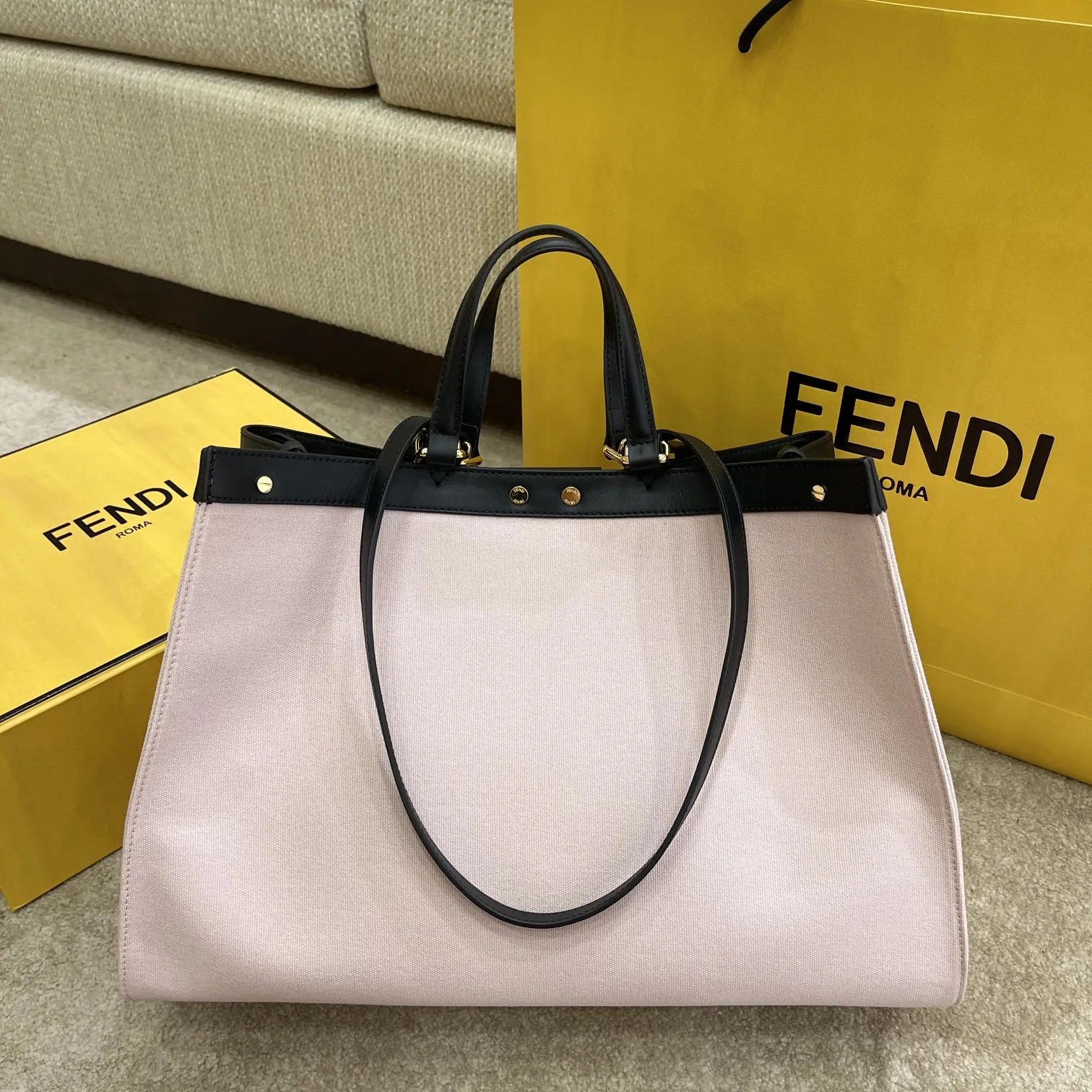 Fendi Peekaboo X-tote Bag Pink Canvas - Image 5