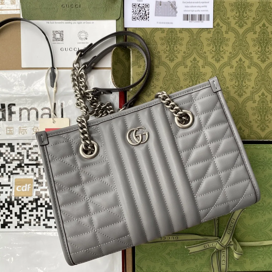 GG Marmont Small Tote Bag Dark Grey Matelassé /