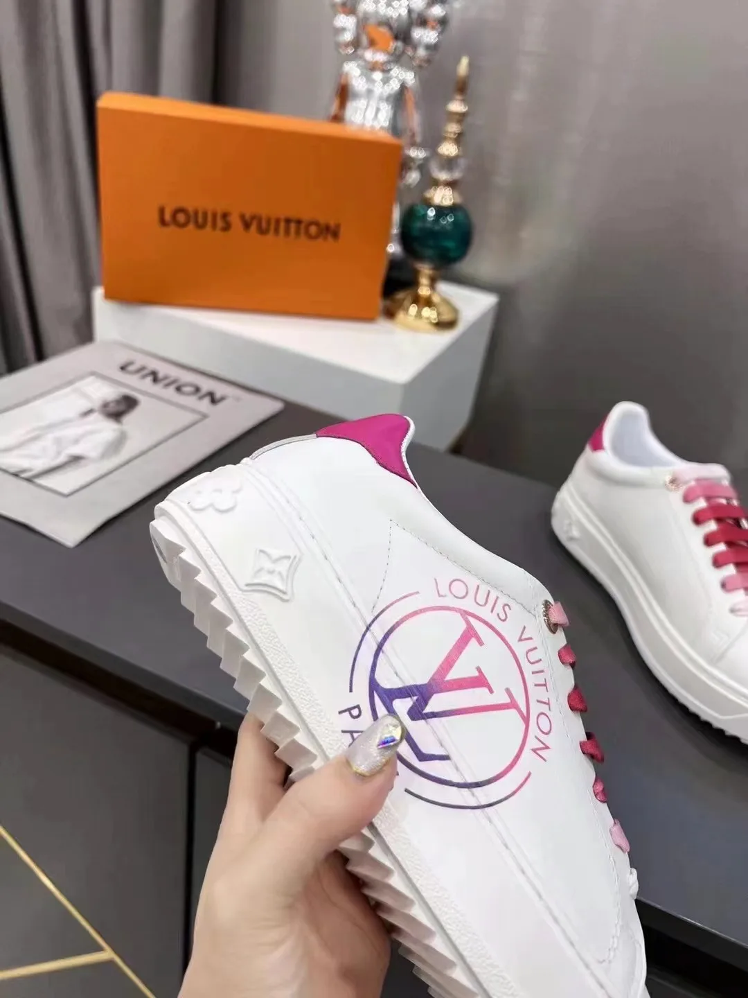 Louis Vuitton Time Out Sneaker Fuchsia Pink LV 1AA1BN - Image 3