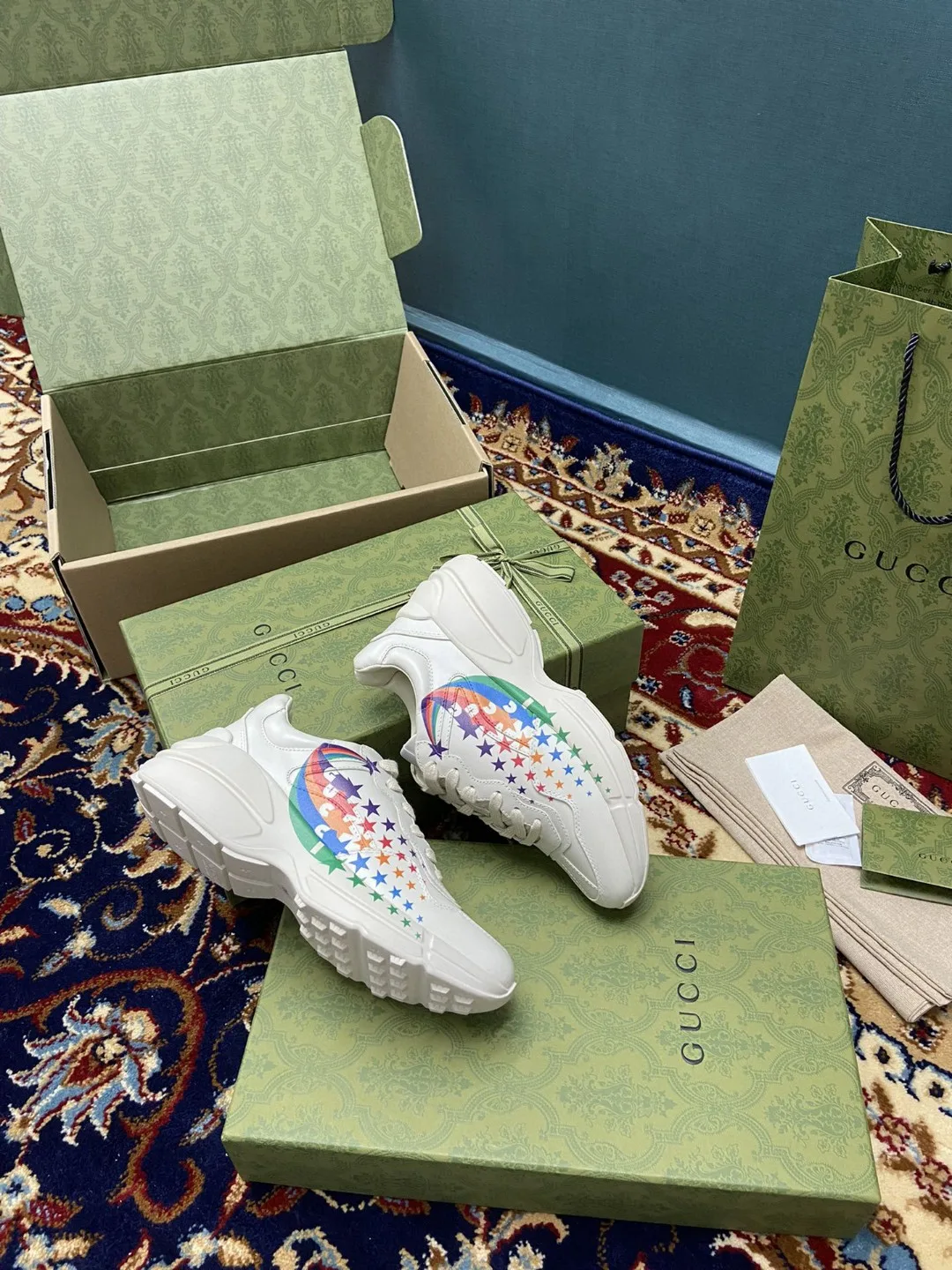 Alternative view of Gucci Men’s Rhyton Sneakers With Gucci Stars White Ivory
