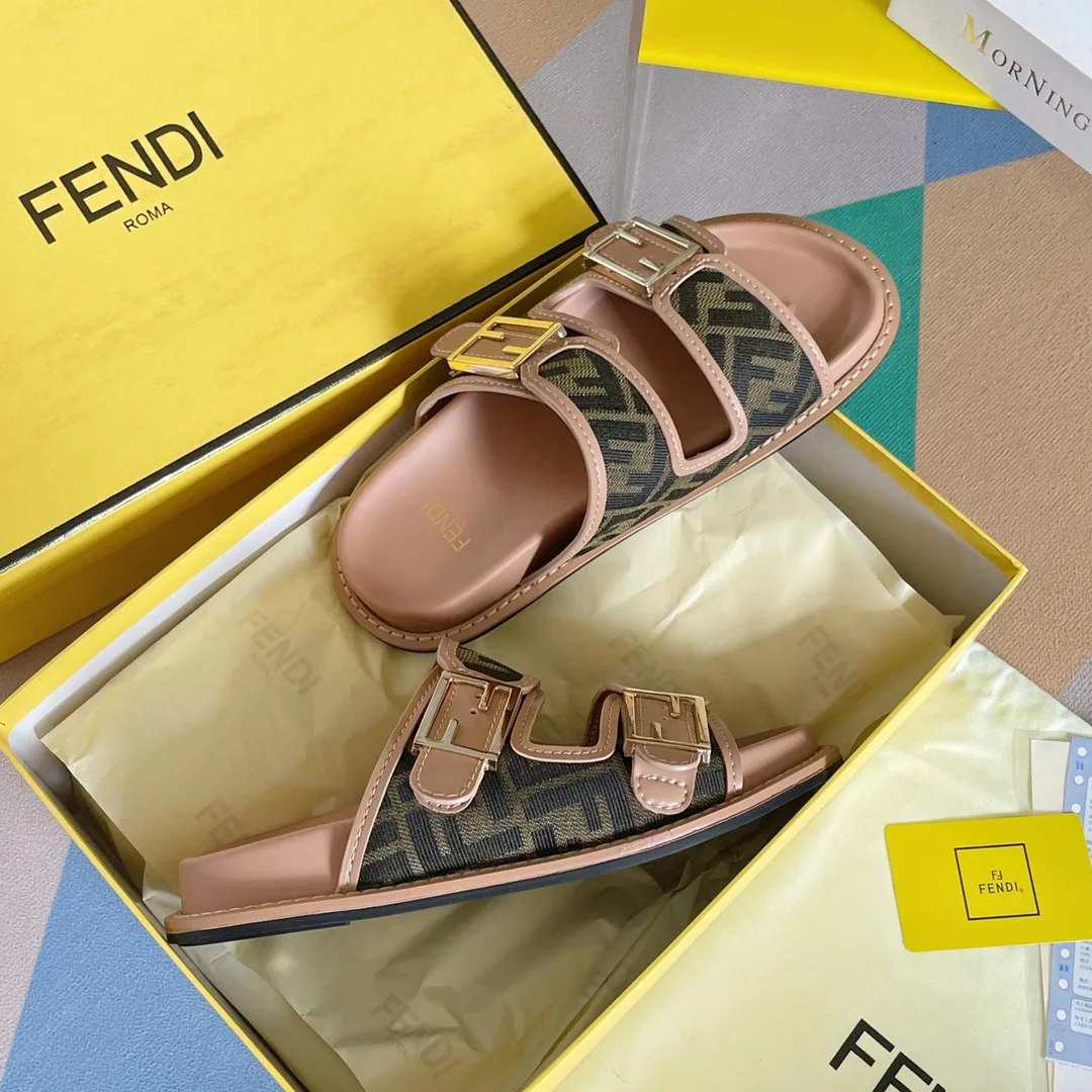 Fendi Feel Brown FF Fabric Slides 8X8326AEGVF1HHG - Image 8
