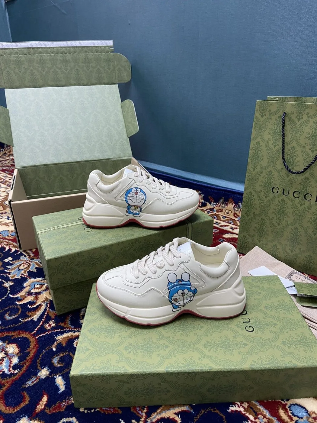 Doraemon x Gucci Women’s Rhyton Sneaker White Ivory - Image 5