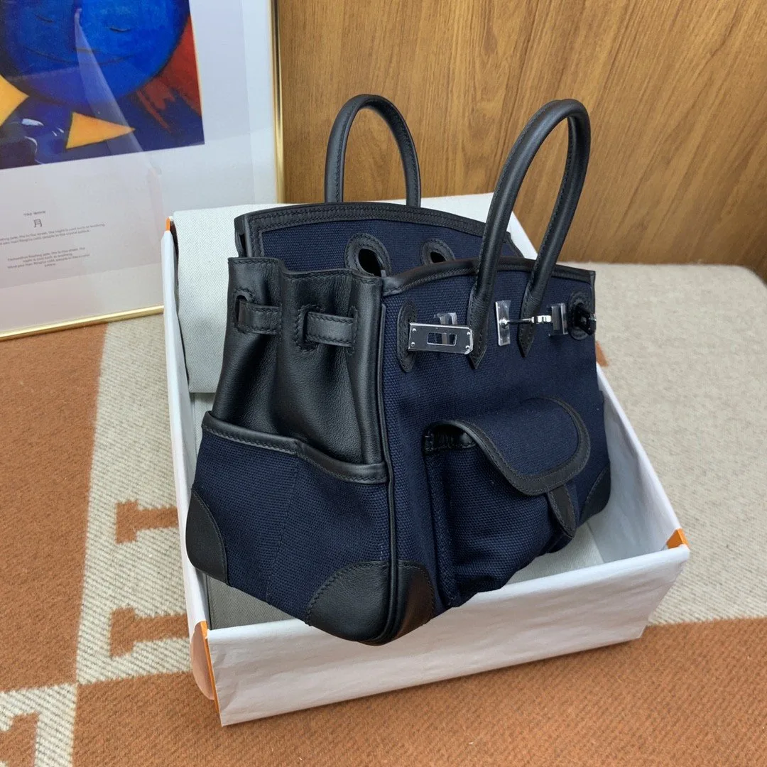 Hermes Birkin Cargo 25 Top Handle Bag / Dark Blue Silver Hardware - Image 3