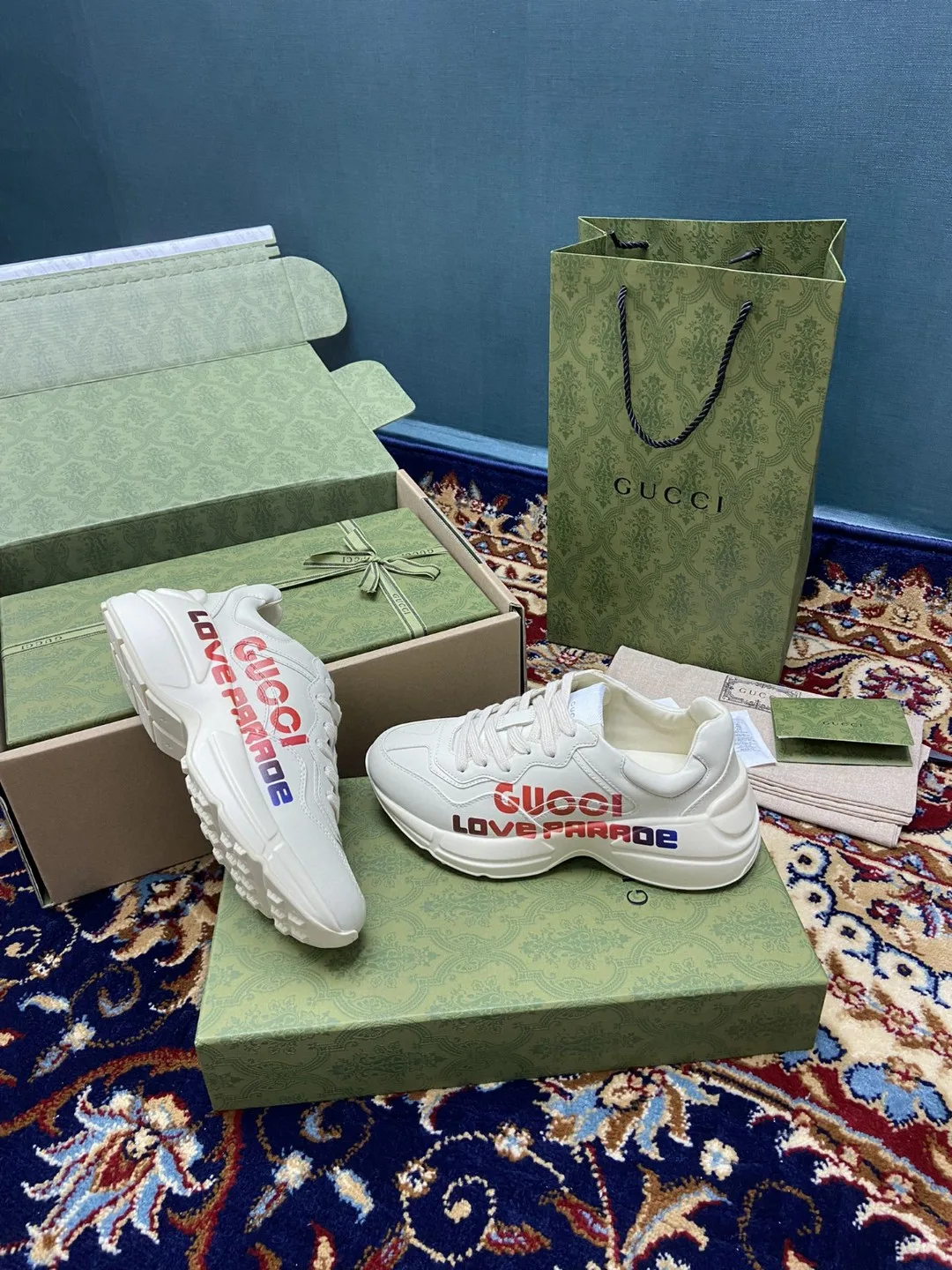Alternative view of Gucci Men’s Rhyton Sneakers With Gucci Love Parade Red White Ivory