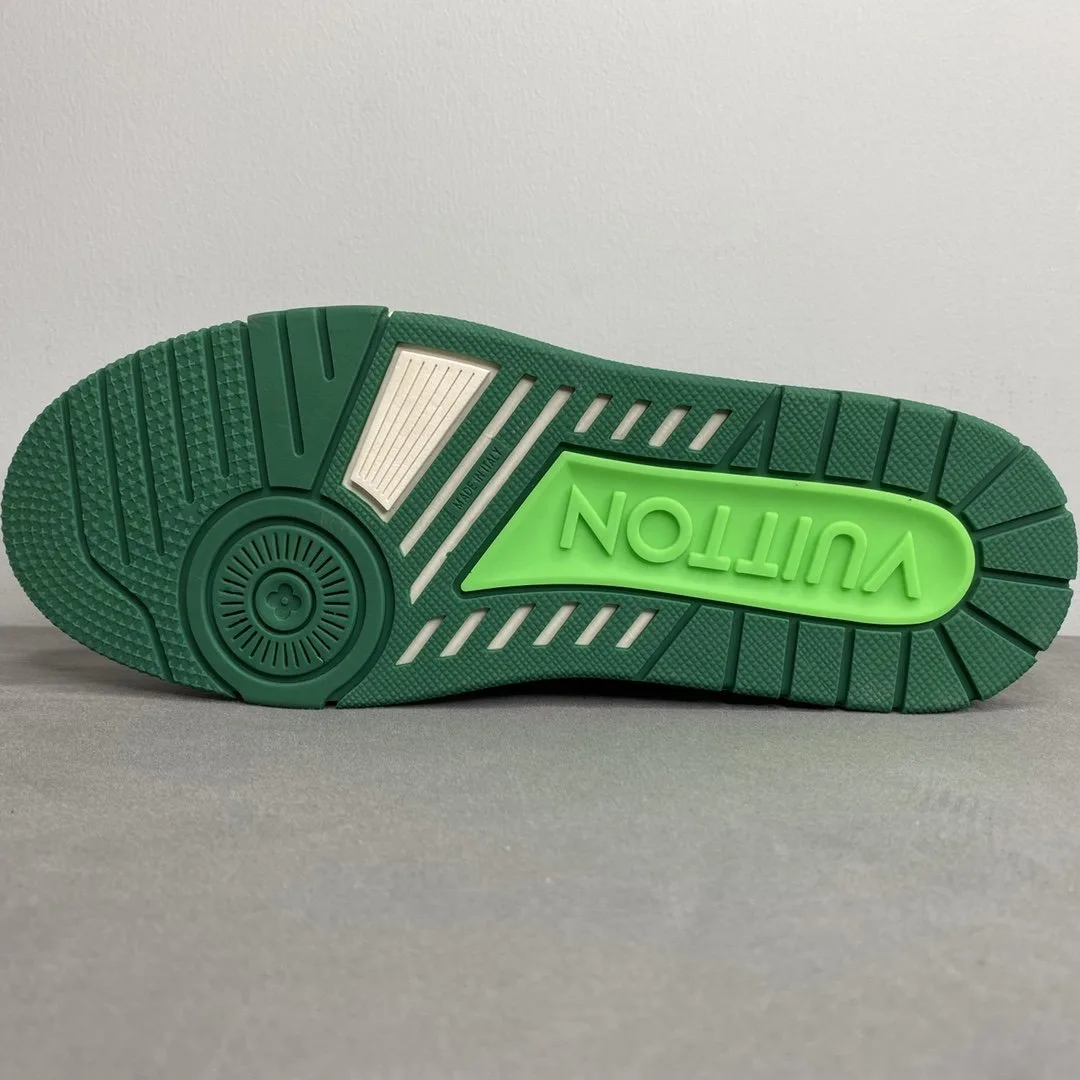 Louis Vuitton Trainer Sneaker Mix Of Materials White/Green Virgil Abloh LV 1A9VNK - Image 4
