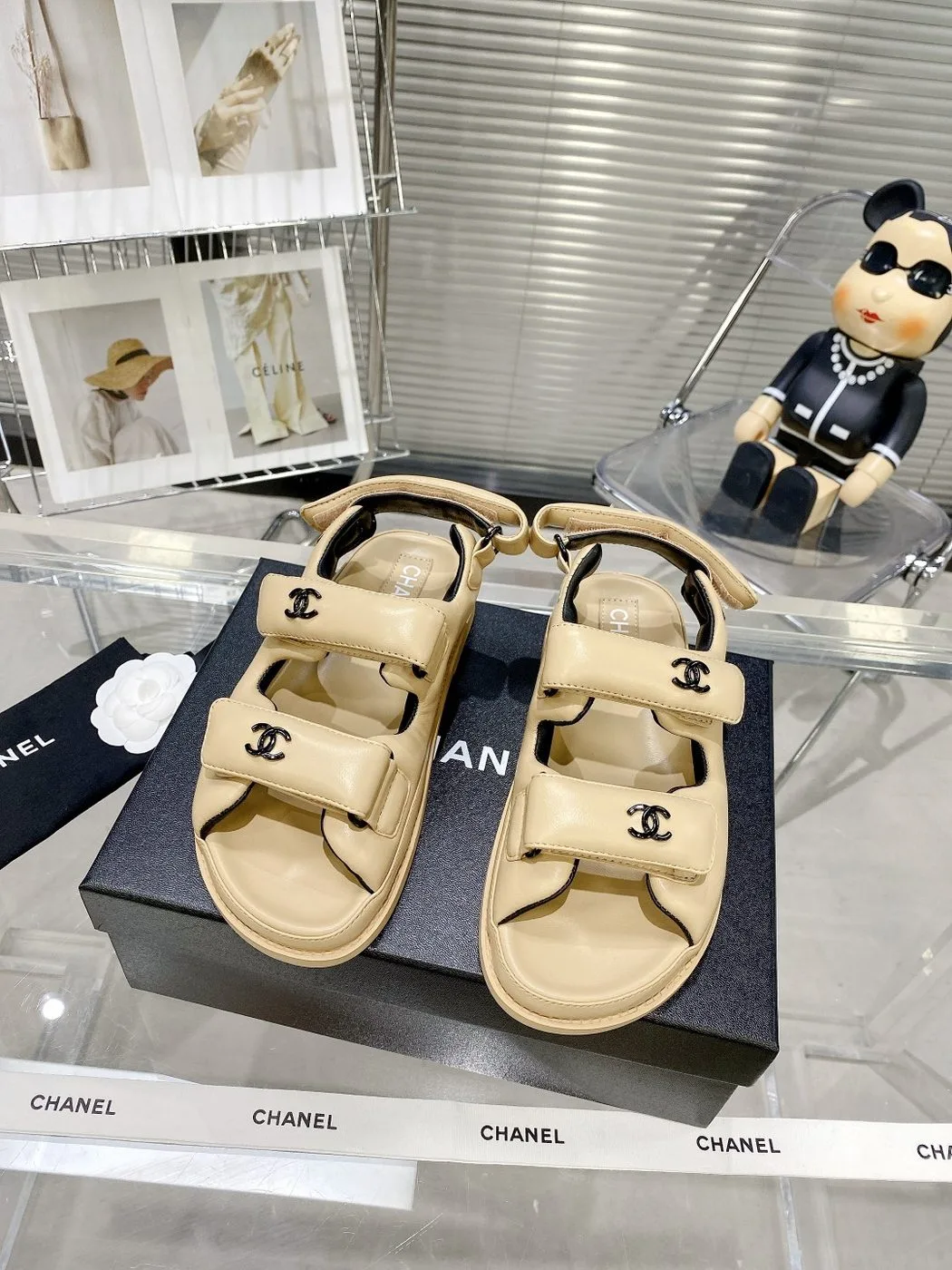 Chanel Women’s Sandals With Chanel Logo Beige - Image 3