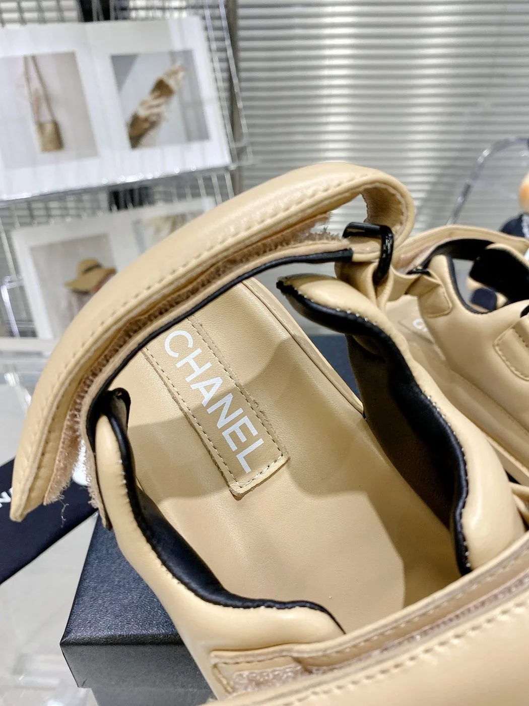 Chanel Women’s Sandals With Chanel Logo Beige - Image 4