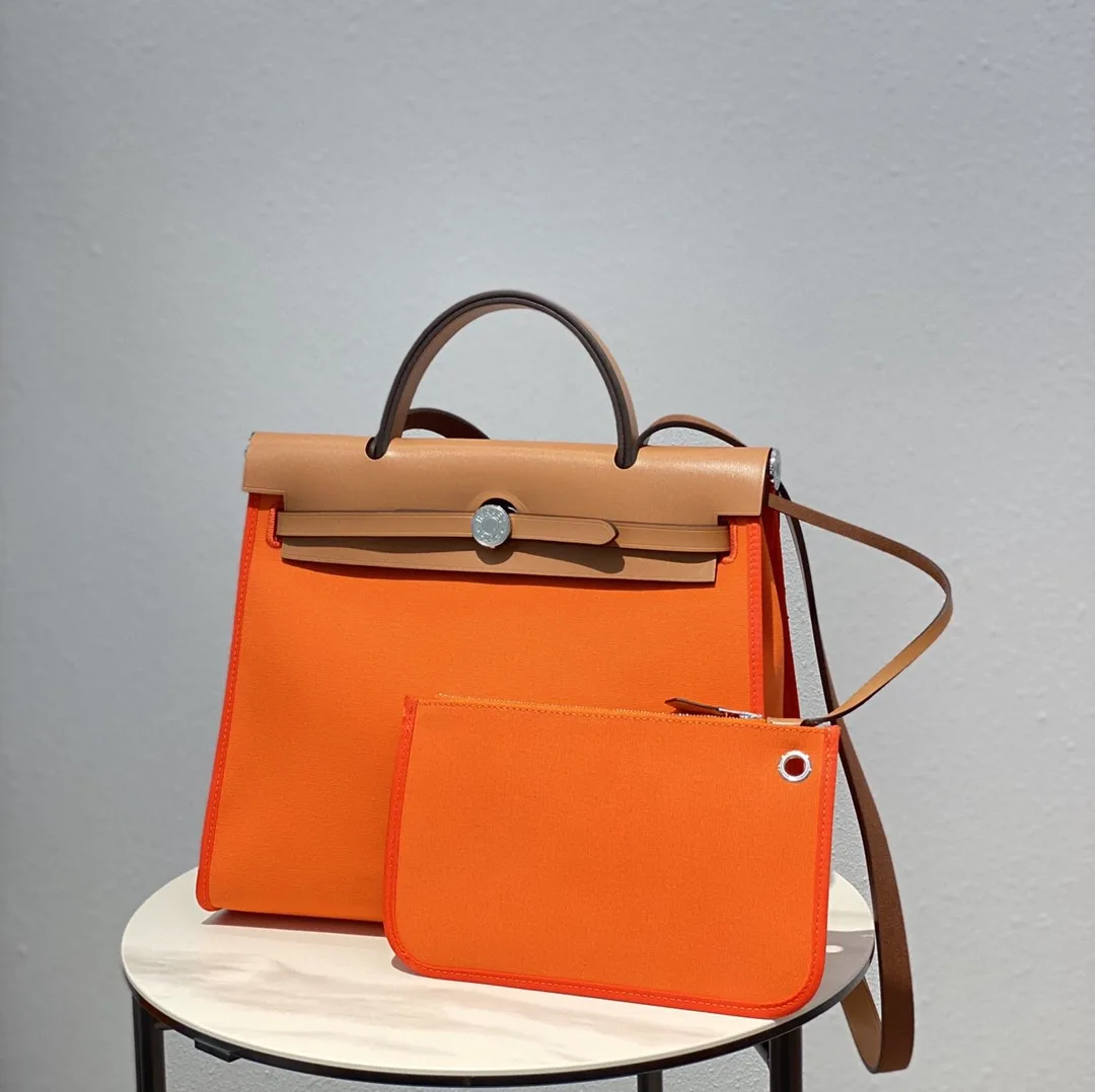 Hermes Herbag Zip Bag Orange, Silver Toned Hardware Bag