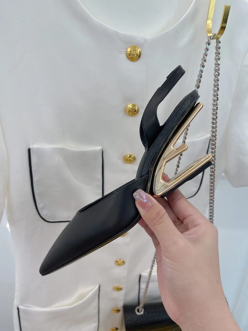 Alternative view of Fendi First Black High-Heeled Slingbacks 8J8367NA7F0QA1