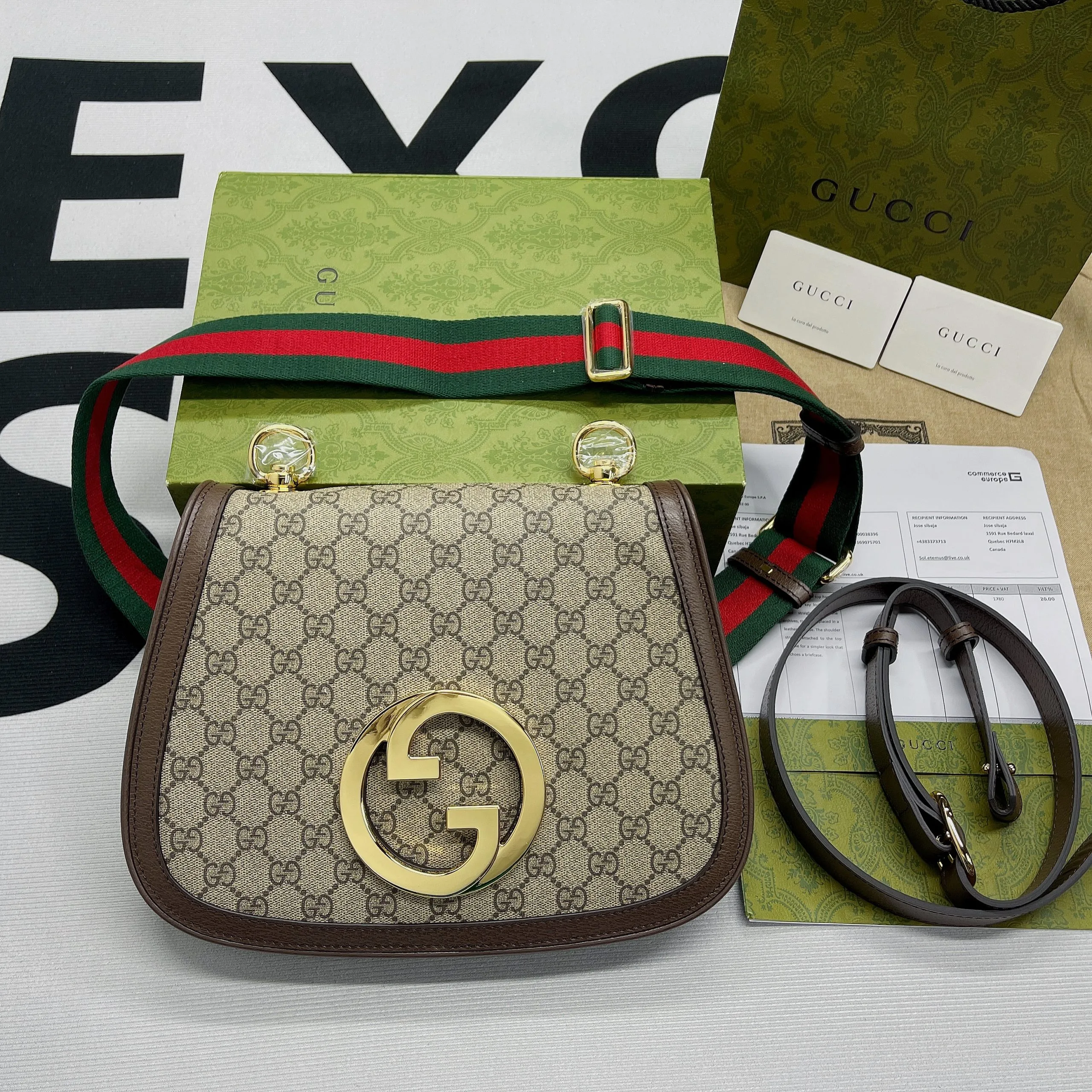 Gucci Blondie Medium Shoulder Bag / Beige/ Ebony GG Supreme Canvas Gold Hardware - Image 7