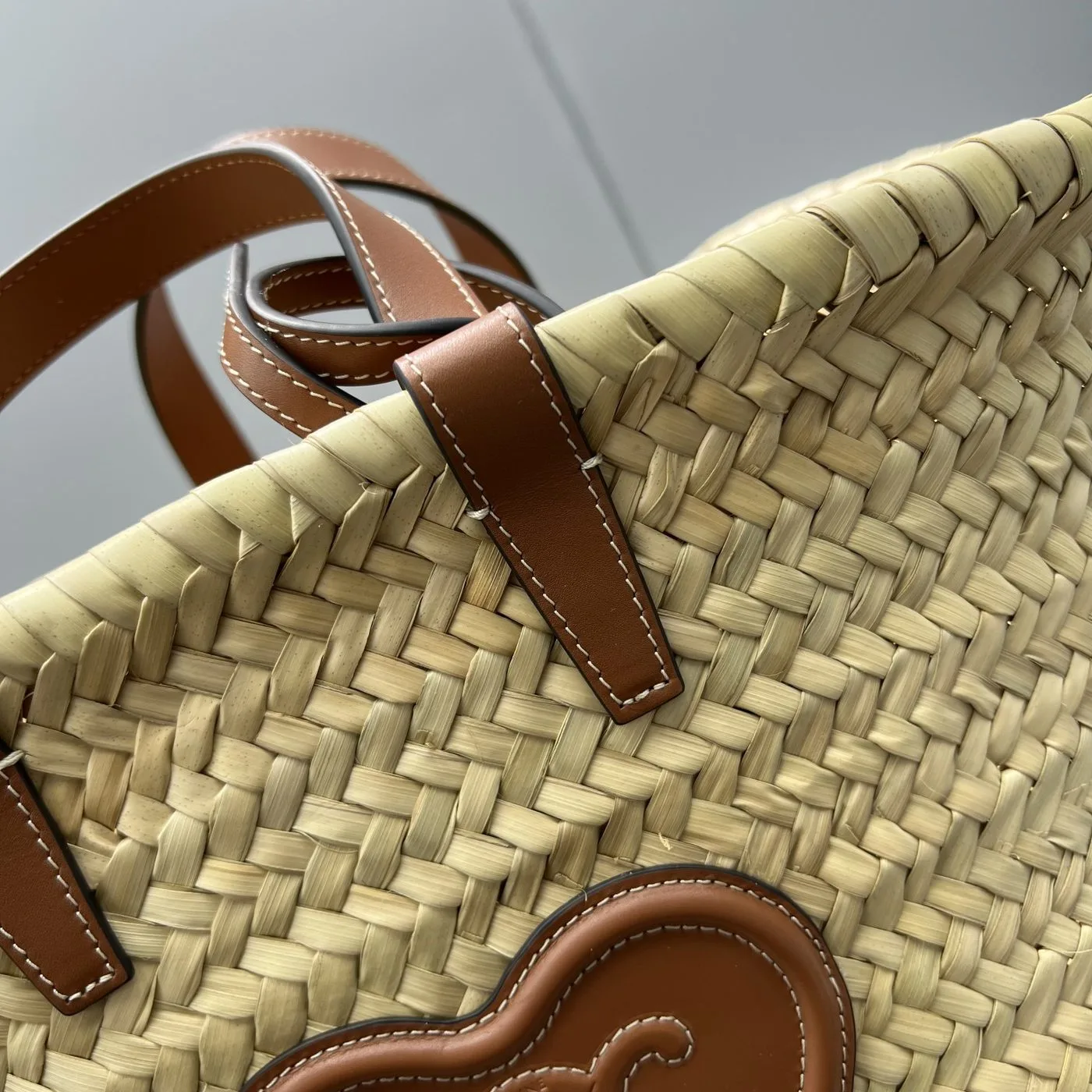 Celine Teen Triomphe Celine Classic Panier In Palm Leaves With Heart Patch Brown / .04LU - Image 3