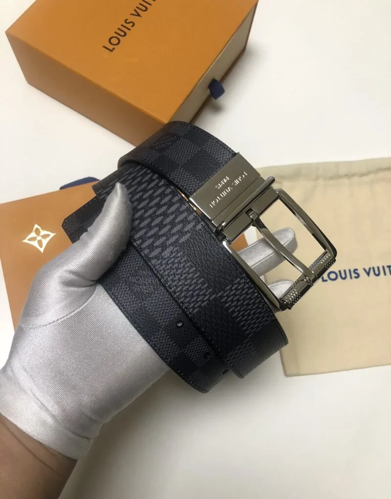 Louis Vuitton Sliver Tone Buckle Damier Belt Black - Image 2