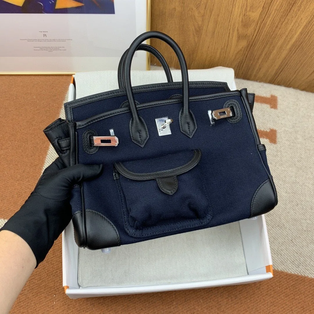 Hermes Birkin Cargo 25 Top Handle Bag / Dark Blue Silver Hardware - Image 2