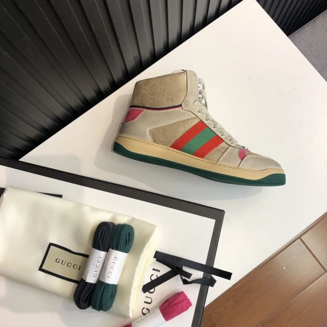 Gucci Men’s Screener GG Distressed High Top Off-White Pink - Image 4