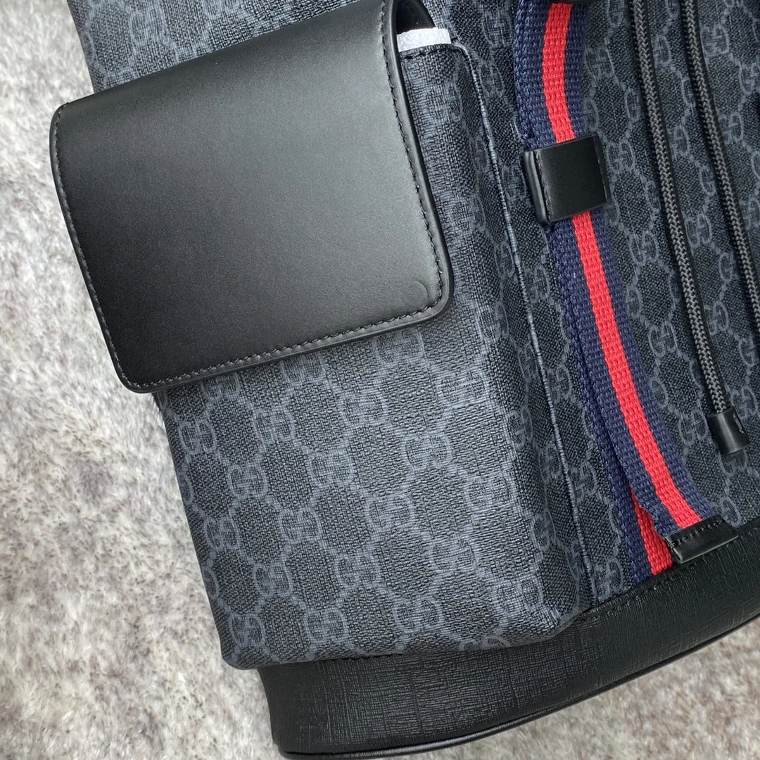 Gucci Black Backpack Black/Grey Soft GG Supreme Blue And Red Web / - Image 9