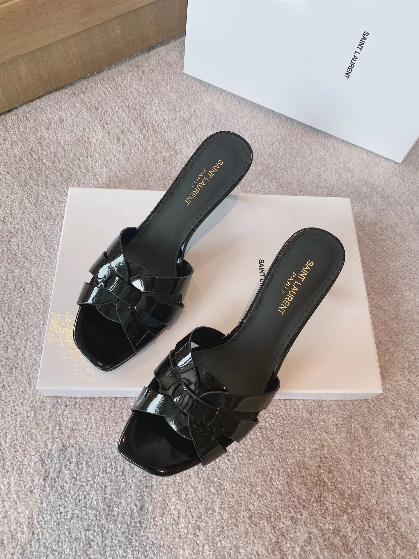 Alternative view of Saint Laurent Tribute Heeled Mules Black YSL