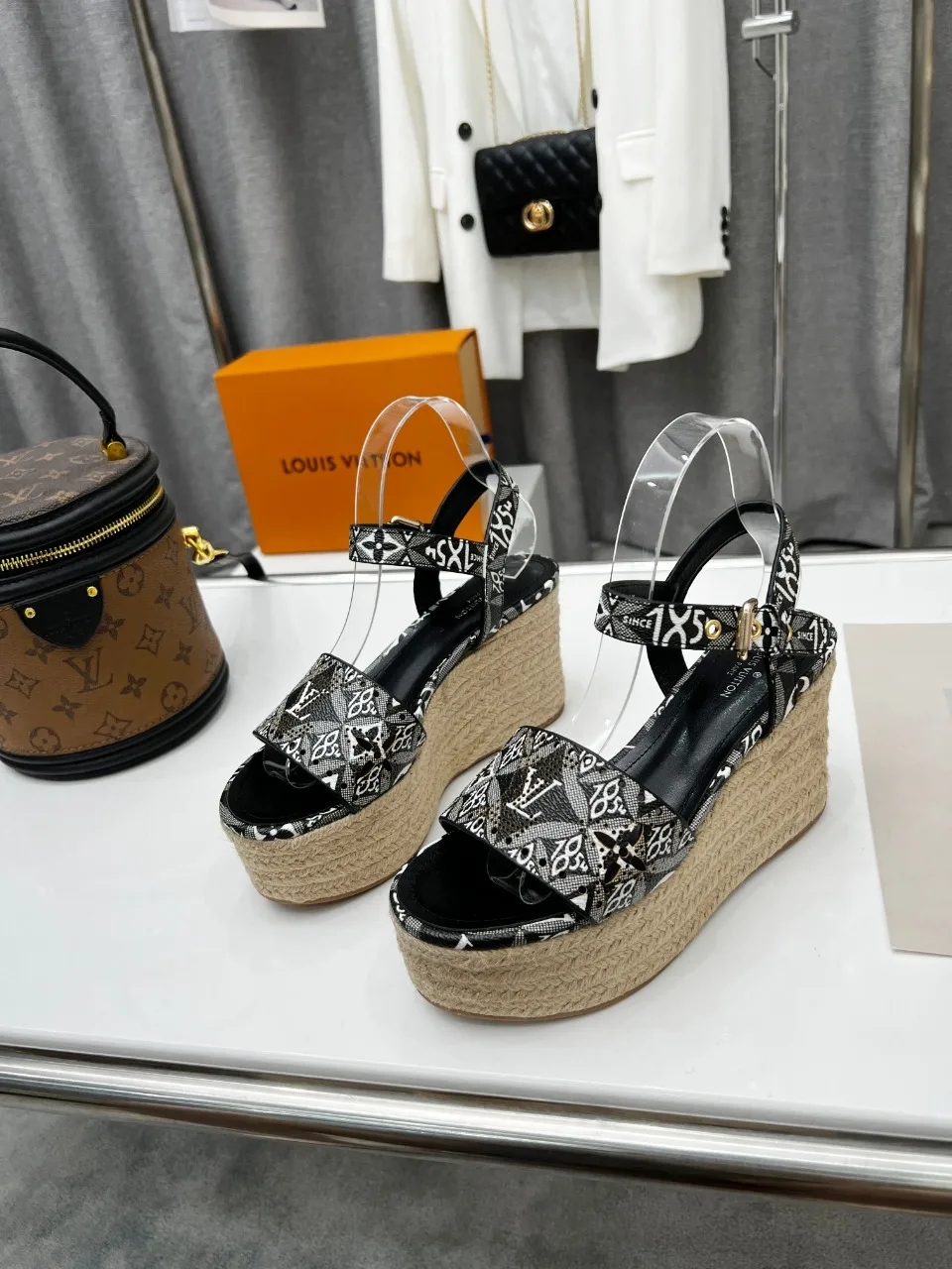 Louis Vuitton Women’s Starboard Wedge Sandal Black And White - Image 3