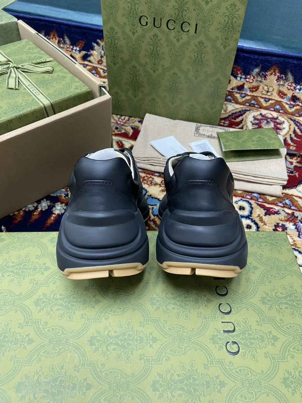 Gucci Men’s Rhyton Sneakers With Iridescent Logo Black - Image 5