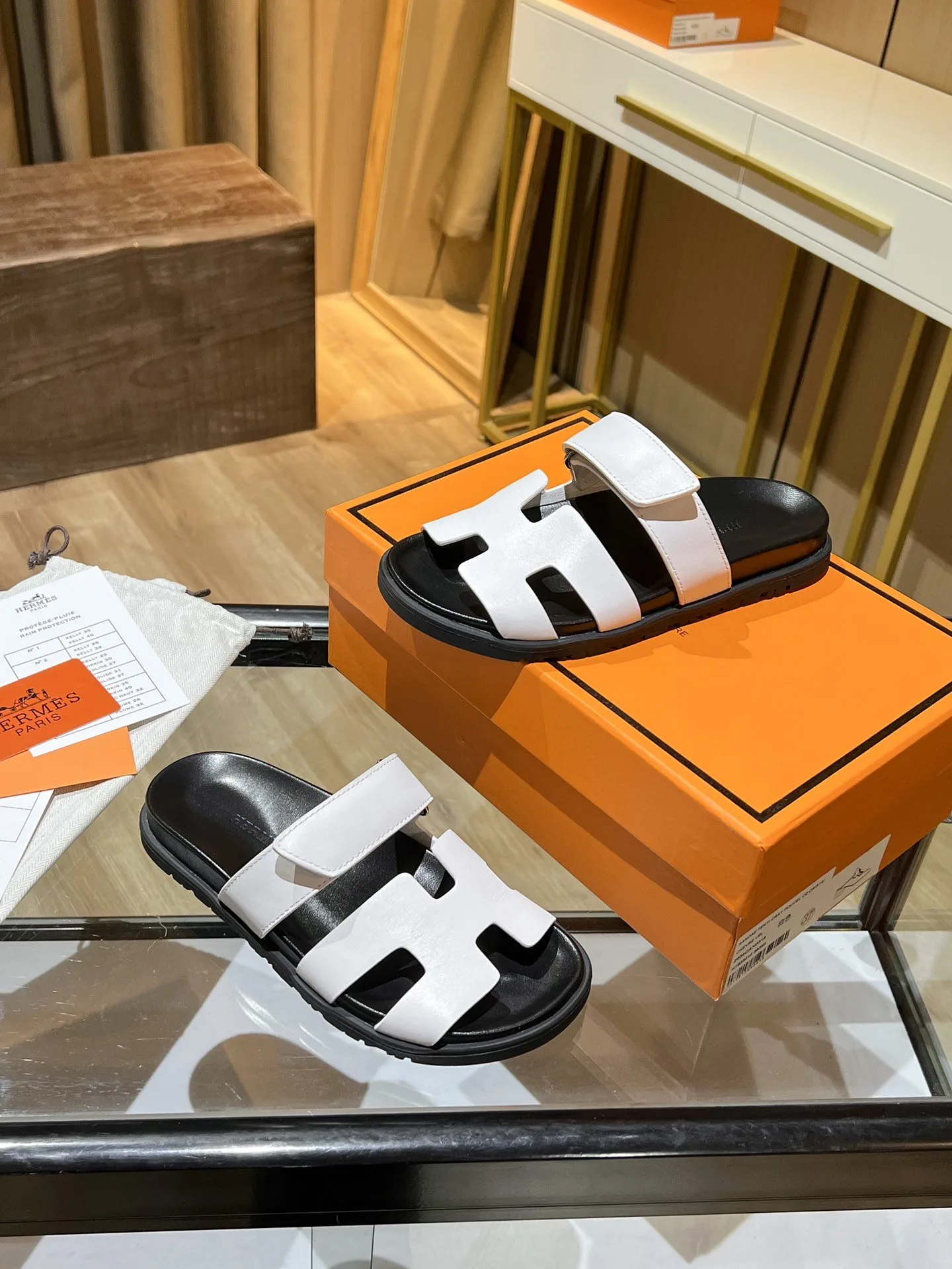 Hermes Chypre Sandal Black/White , Womens Shoes - Image 3