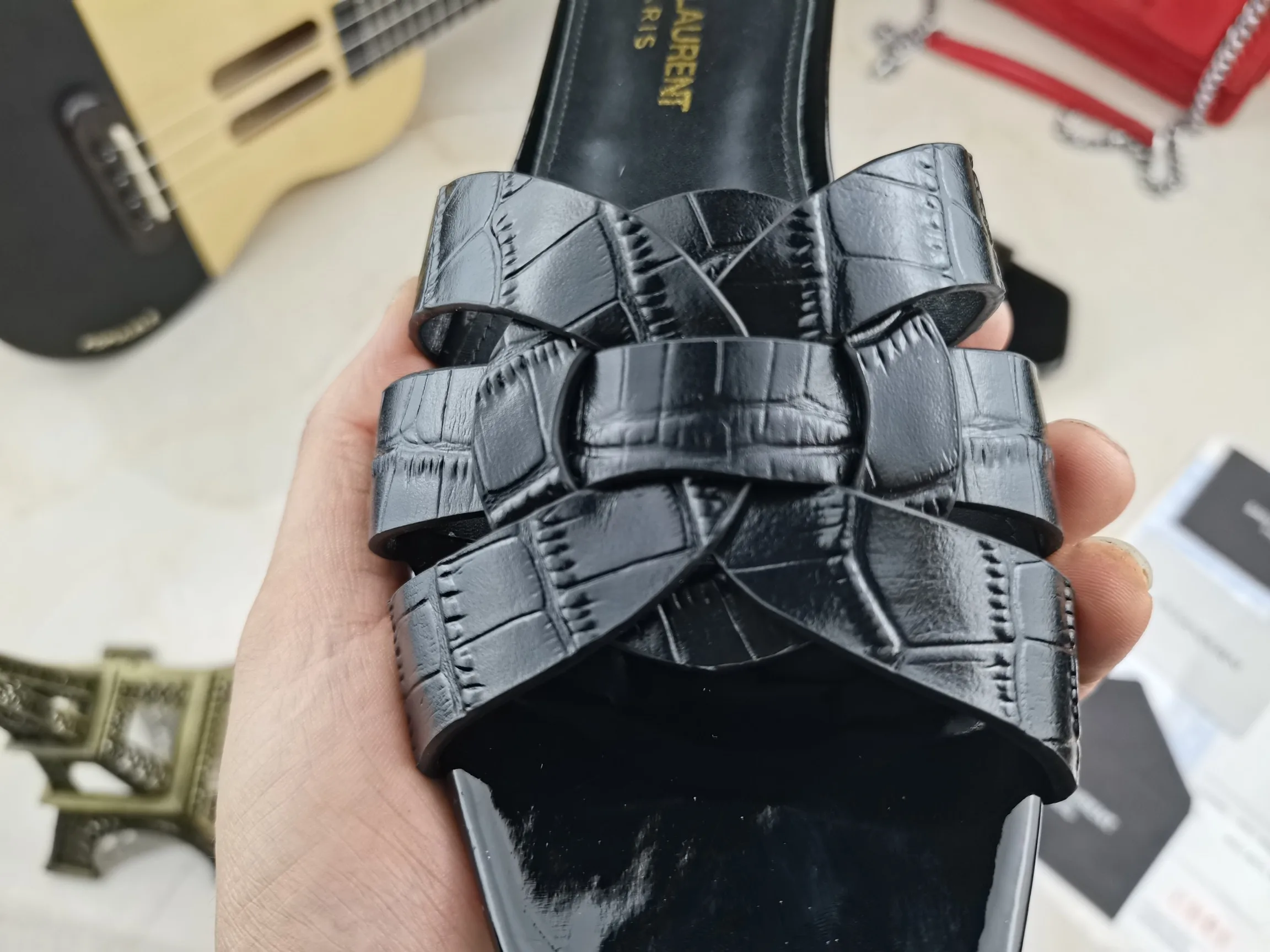 Alternative view of Saint Laurent Tribute Flat Mules Black YSL
