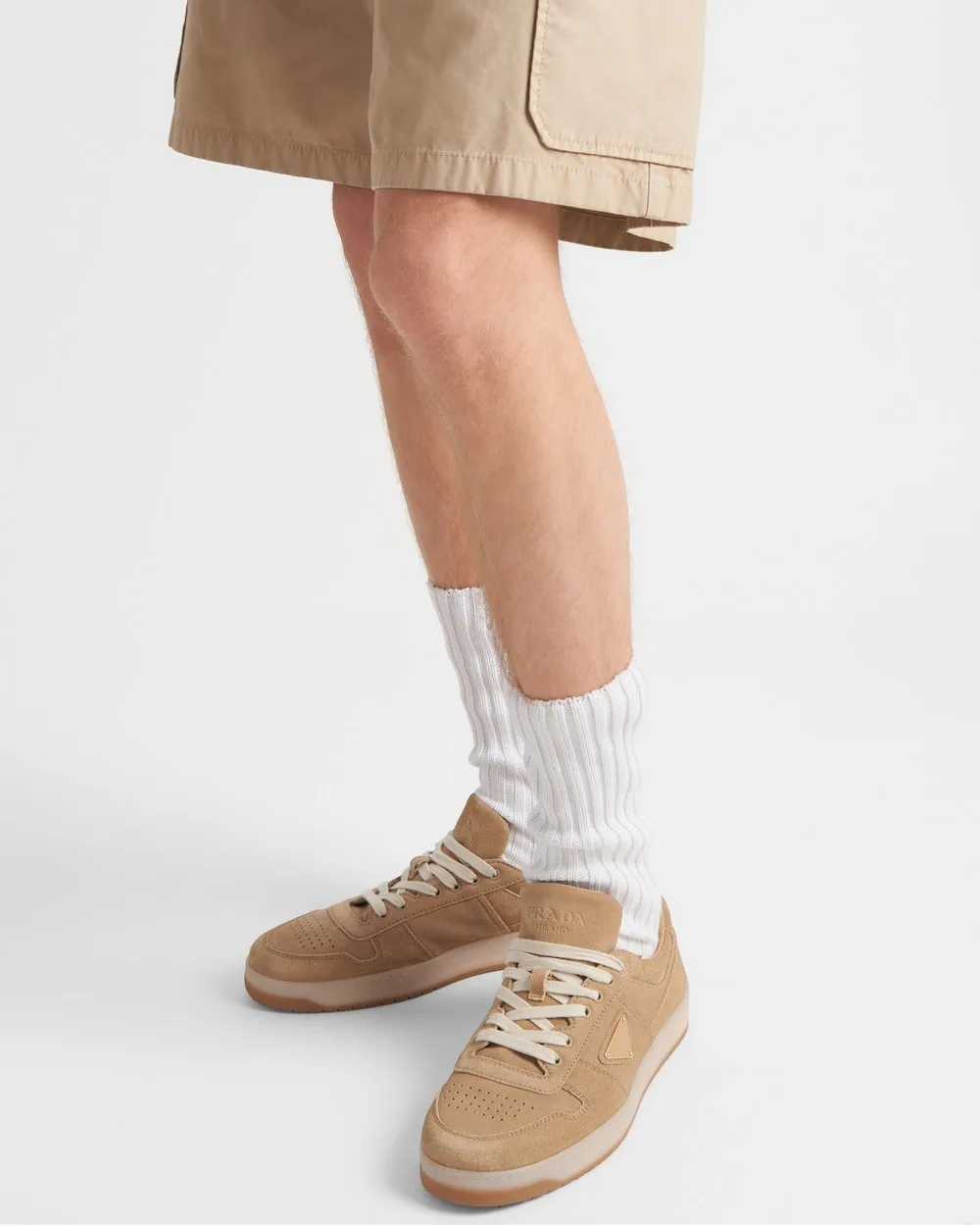 Alternative view of Prada Downtown Delavé Suede Sneakers Ecru 2EE364_Z5O_F0379_F_D002